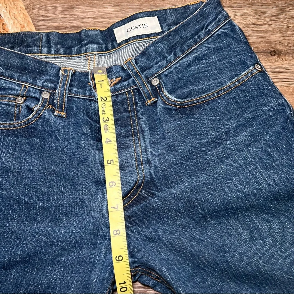 GUSTIN Mens Straight Fit Dark Wash Blue Denim Jeans
